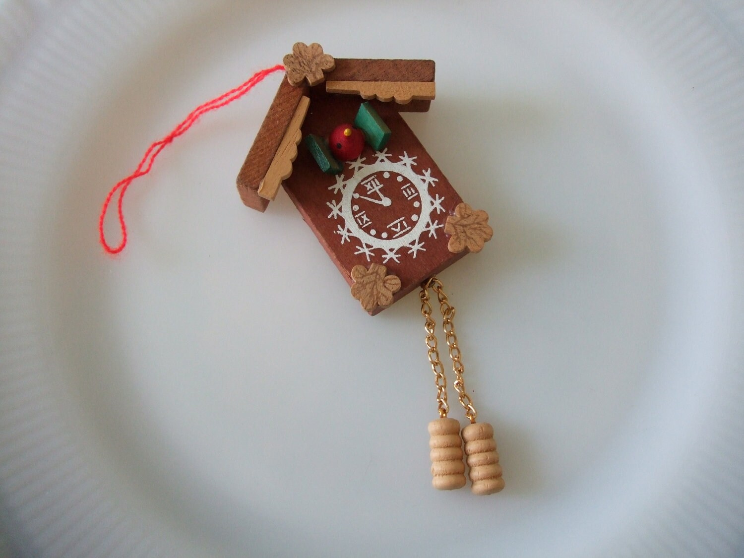 Vintage Cuckoo Clock Wooden Christmas Ornament