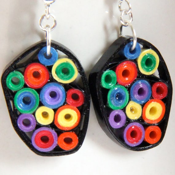 Rainbow Earrings Retro Circles Paper Quilled one of a kind