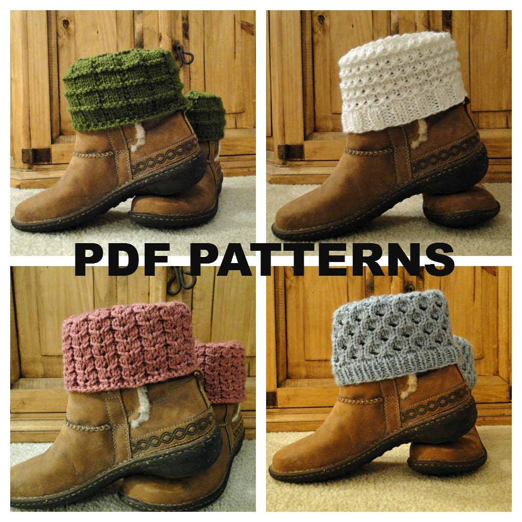 PDF PATTERNS Knit Boot Cuff Leg Warmer 4 different patterns