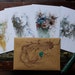 Limited Edition Pack of 4 postcards with varnished glass shards. in hand drawn envelope