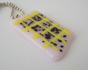 Fused Glass Pendant Grid Necklace Freeform Asymmetrical