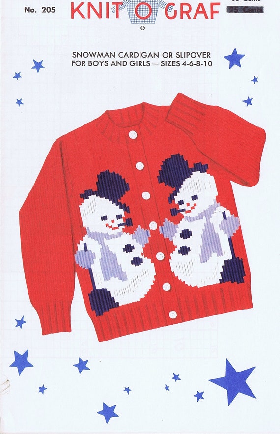 Knit-O-Graf Childrens Snowman Cardigan by VintagePatternPlace