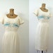 1950s Wiggle Dress / 50s Cream Dress Floral Appliqué
