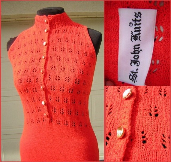 Vintage Deep Orange Red St. John Knits Maxi Dress Santana