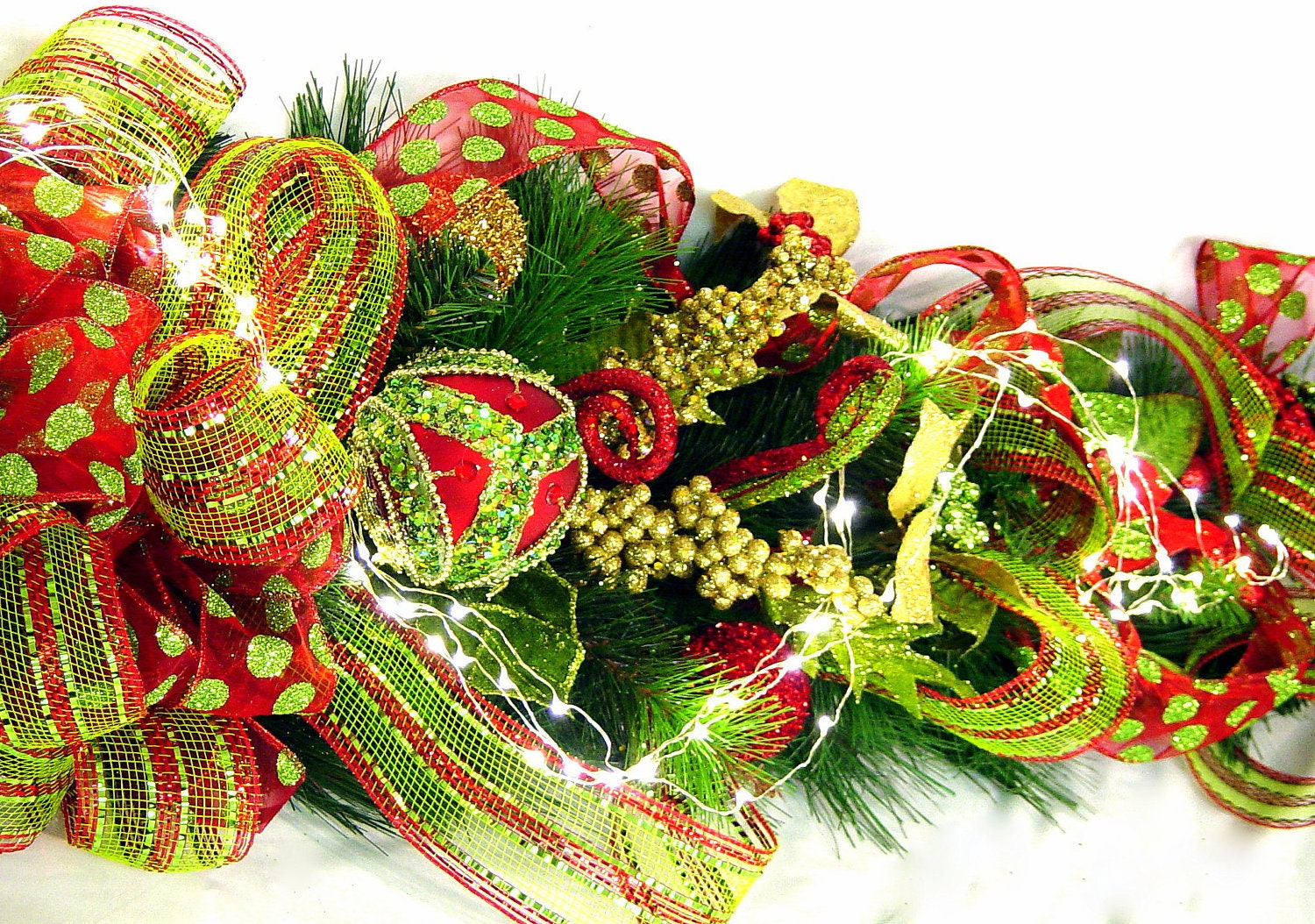 Mantel Garland Christmas Centerpiece Swag LuX custom red lime