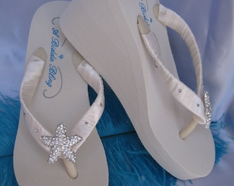 Items similar to Ivory Flip Flops Rhinestone Starfish Bridal Sandals ...