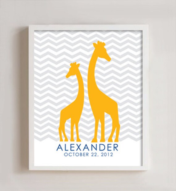 8x10 - Custom Birth Print - CHEVRON GIRAFFE Il_570xn