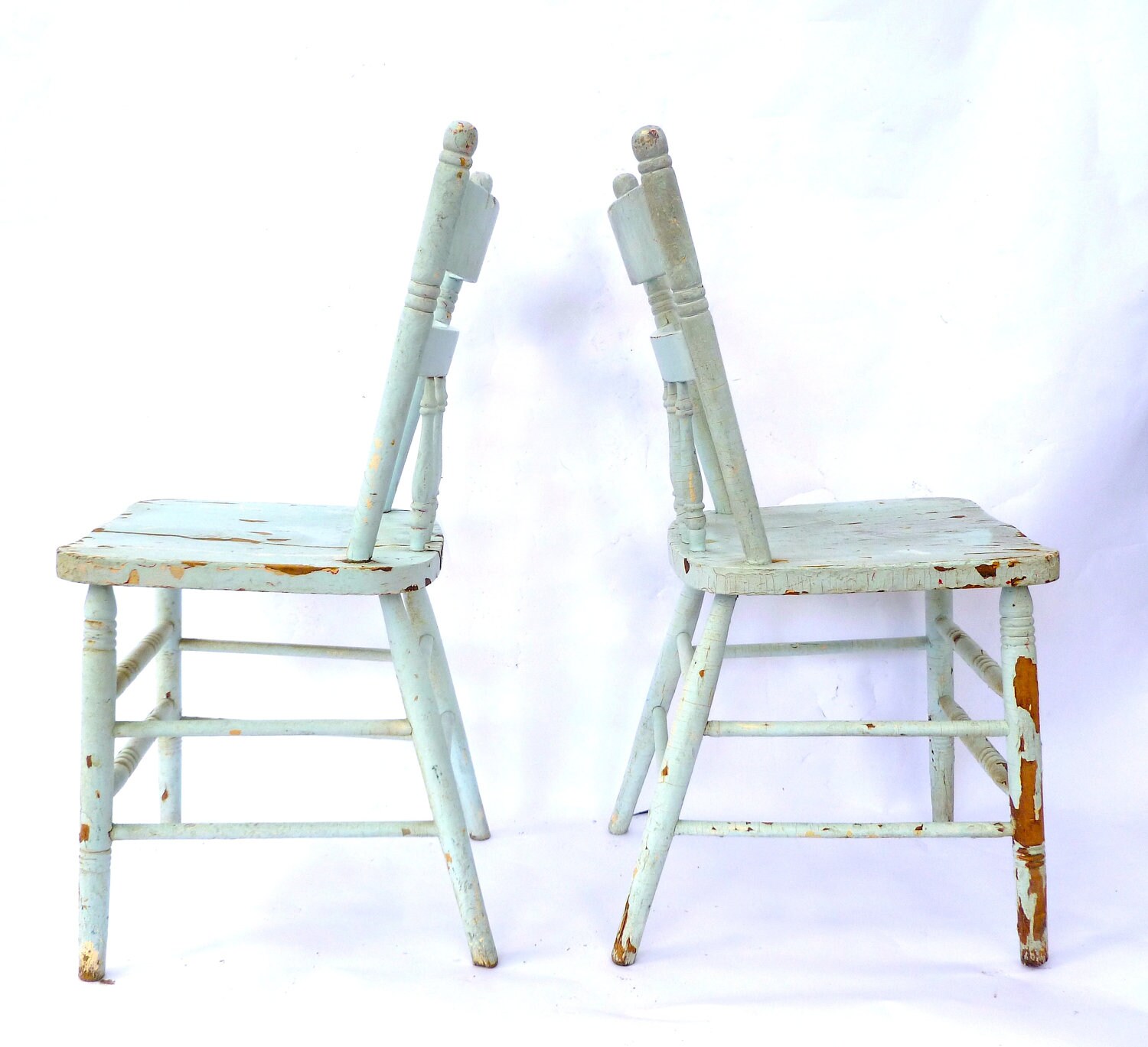Vintage Blue Spindle Back Kitchen Chairs by cushionchicago