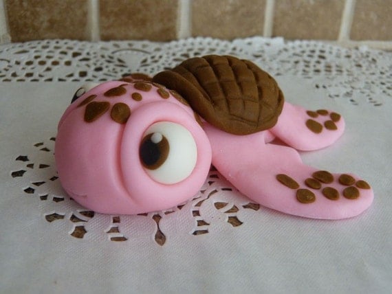 Items Similar To Pink Turtle Fondant Cake Topper Girl On