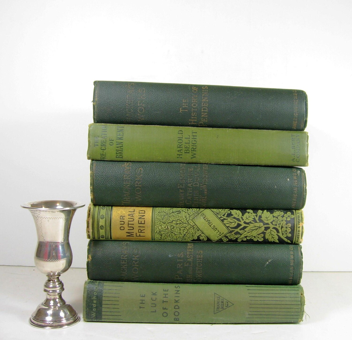 Small Decorative Antique Green Books for by DecadesOfVintage