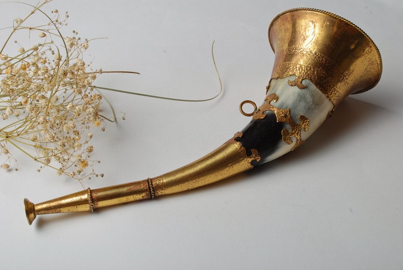 Vintage decorative cow horn trumpet. From Soviet Union.