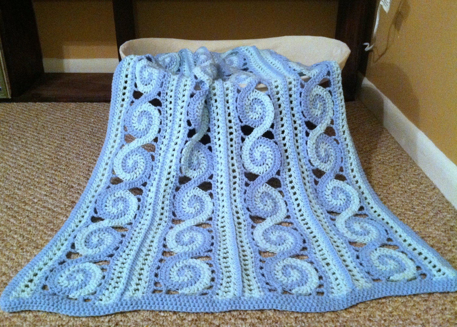 Light Blue and Aqua Crochet Spiral Baby Afghan