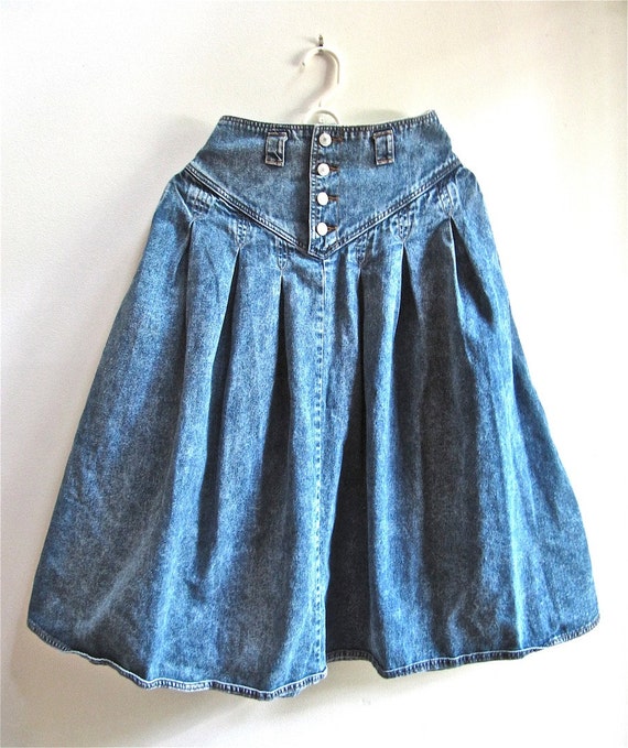 Jordache Acid Wash Denim Yoke Skirt by worldvintagefashion on Etsy