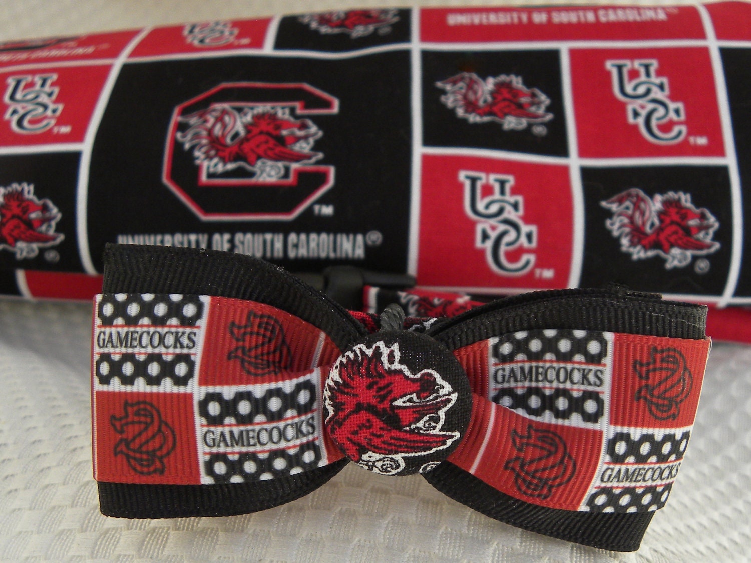 Dog Collar USC University of South Carolina Gamecock w Ribbon
