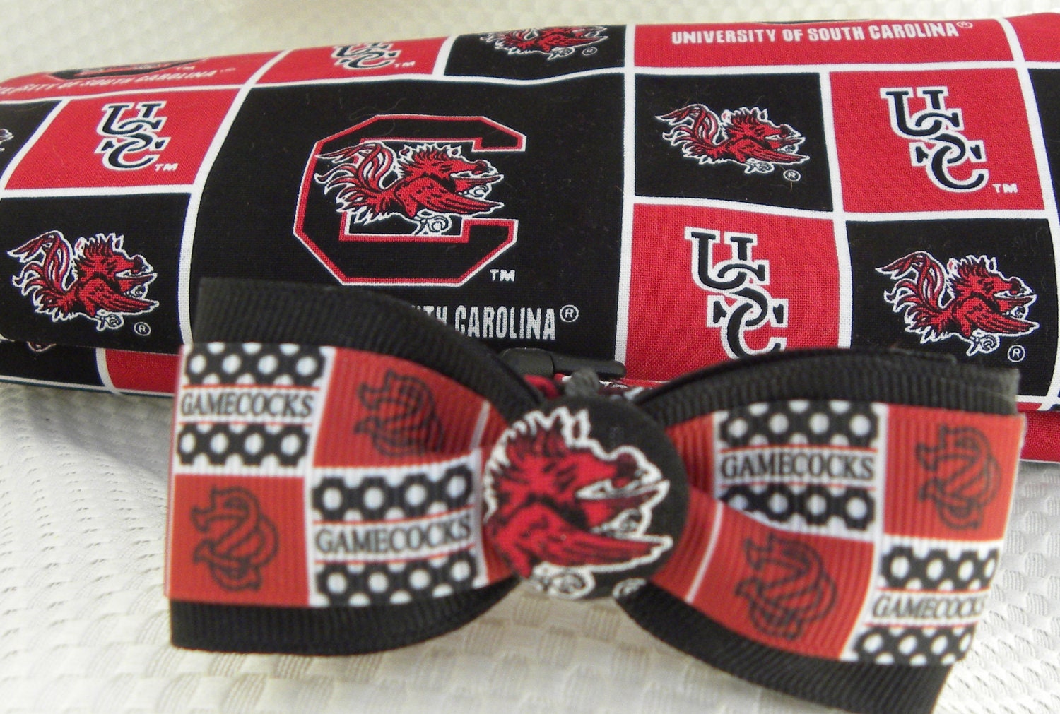 Dog Collar USC University of South Carolina Gamecock w Ribbon