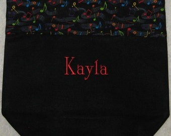 Child's personalized PIANO music tote bag lesson book bag music notes embroidered black canvas musician kids birthday recital gift idea