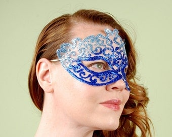 SHEER MASK- Cobalt Skies- masquerade mask, Mardi Gras, tattoo, ballroom, fairy,Venetian, Halloween