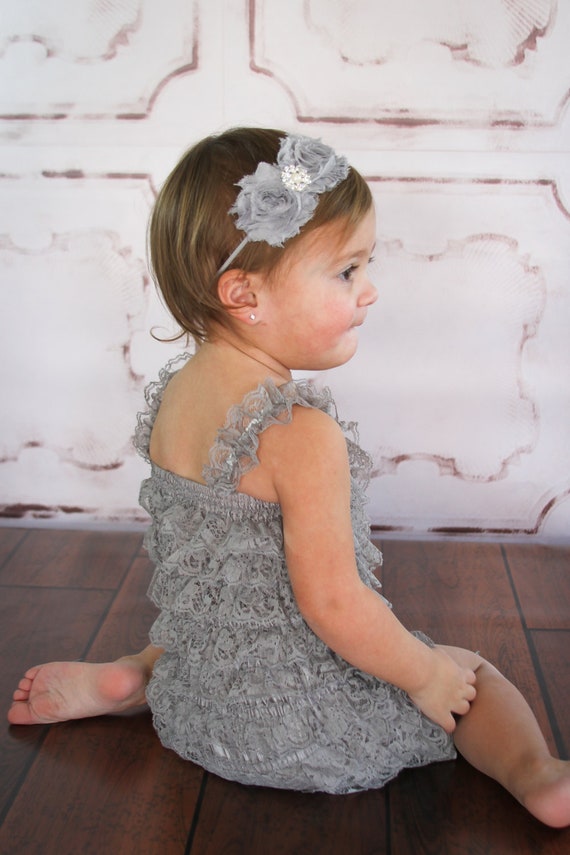 Grey Lace Petti Romper, petti romper, ruffle romper, lace petti romper by ThinkPinkBows