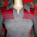Unisex - Cute vintage 60's grey red and black striped mod fitted knit sweater