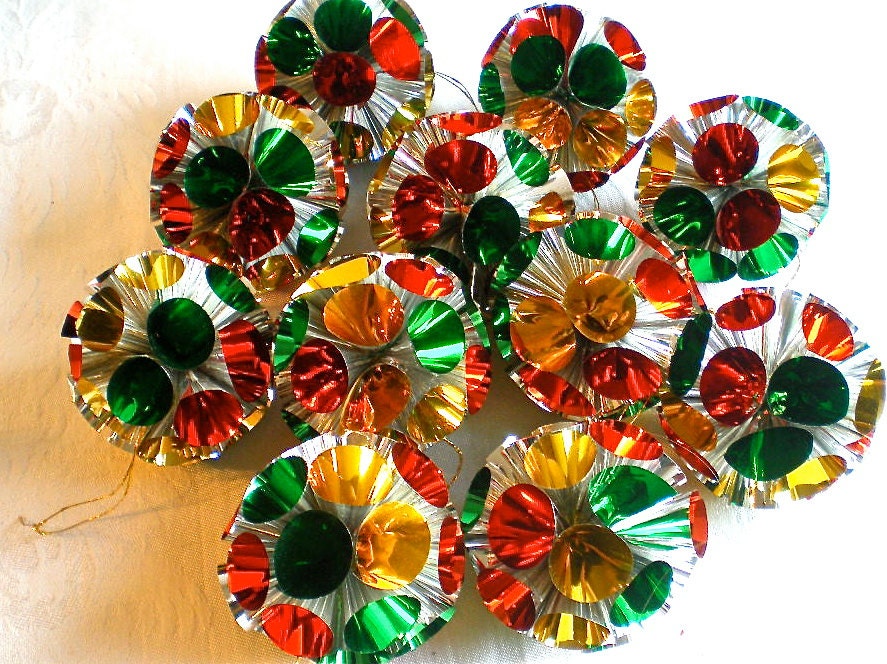 Christmas Ornaments Vintage Decorations Metallic Plastic