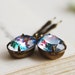 Vintage Czech Iris Rainbow Glass Jewel drop Earrings.Green Blue Pink Stripes Jewel. Lever-back Earrings.