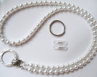 White Swarovski Pearl Convertible Eyeglass Lanyard Chain Necklace - Eye Glasses Chain - More Colors Avail. - Pearl Lanyard - Badge Lanyard