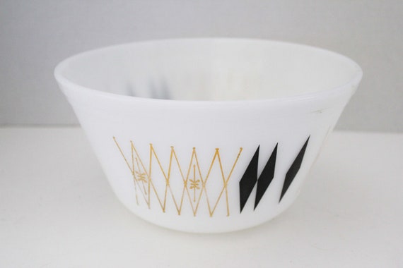 Fire King Gold and Black Diamond Serving Bowl