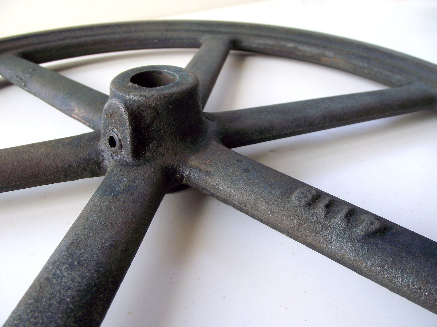 thumbnail image 2 of Cast Iron Pulley Wheel - 7.5 Inch Rustic Farmhouse Barn Decor Industrial Accent 2 of 14