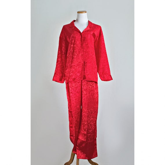 Vintage Satin Pajamas 1980s Red Floral By Recycli