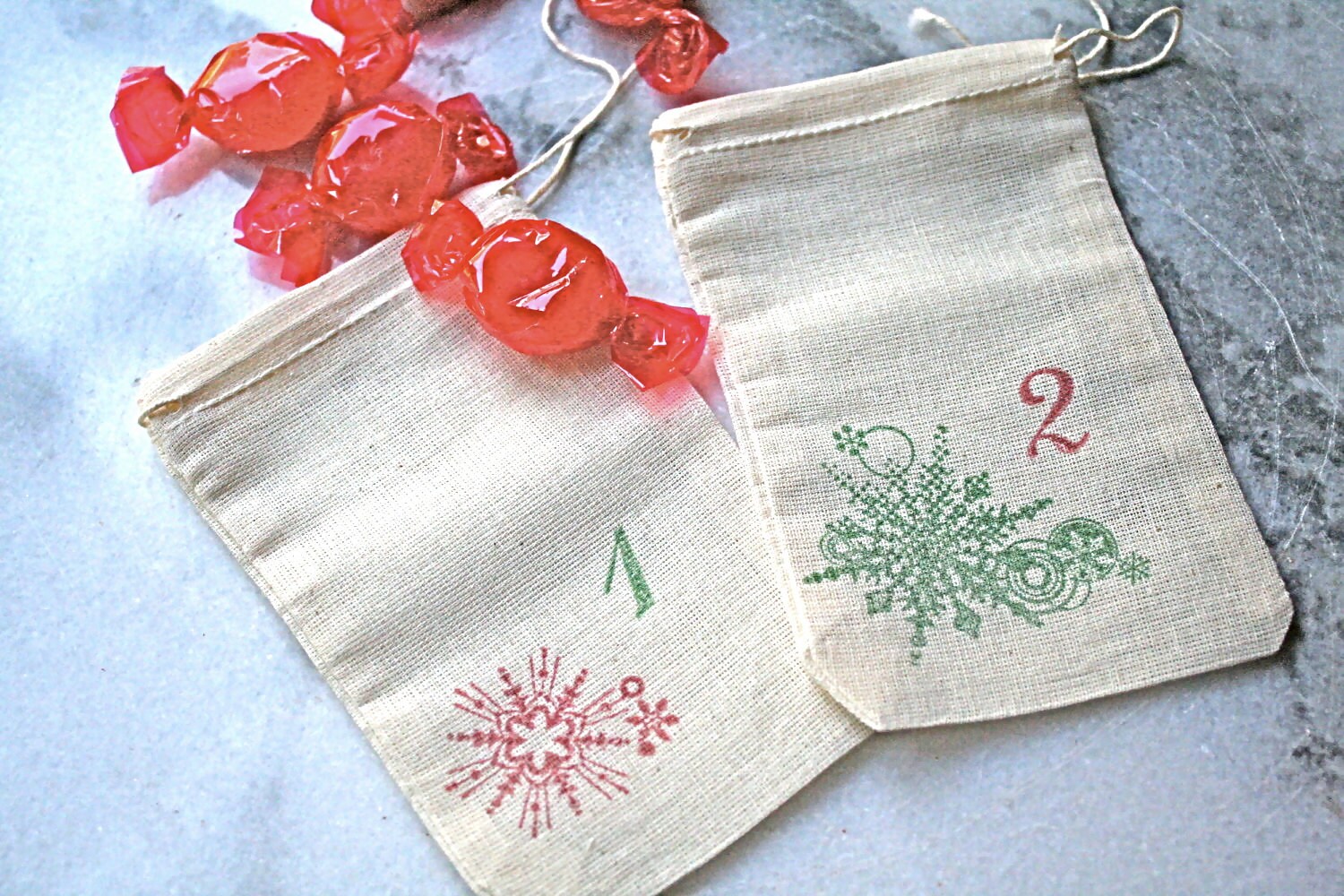 Advent calendar set. Muslin favor bags 3x5. Set of 24.