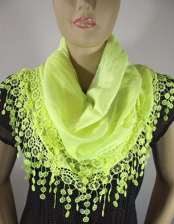 Shawl Scarf....Lime Green Lace by LiliaVaniniBags on Etsy