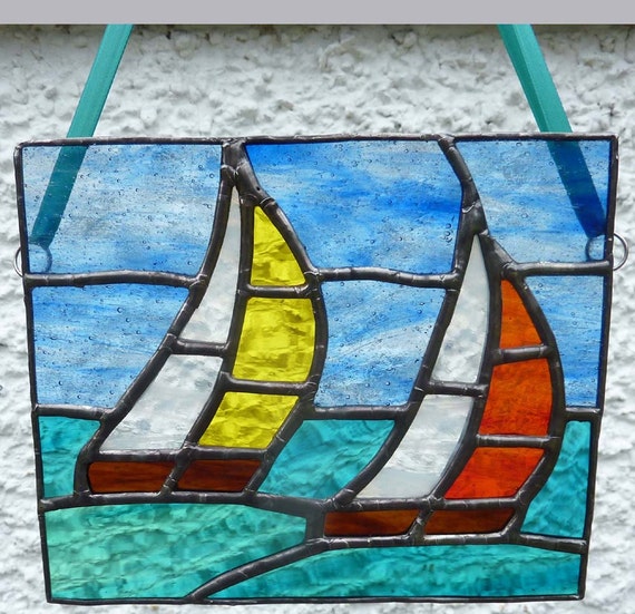 Stained Glass Sailing Boats On Ocean Suncatcher 9788