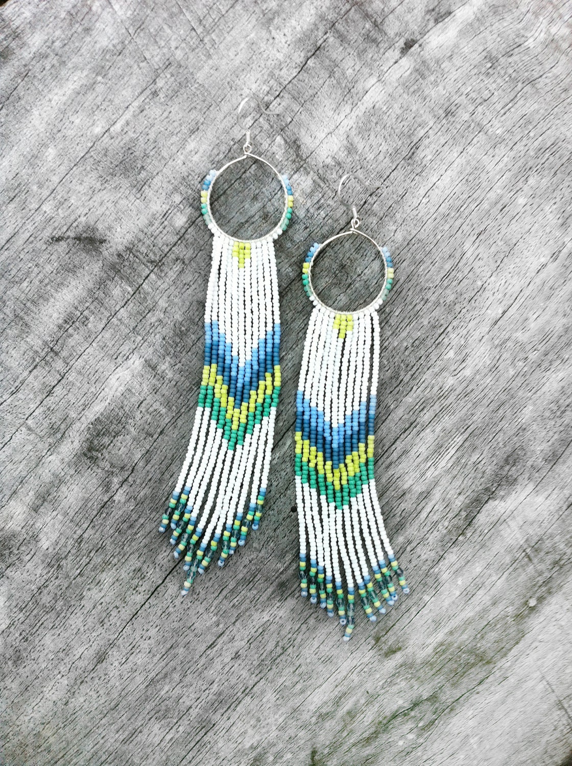 Sale Native American Inspired Earrings Long Fringe Beaded