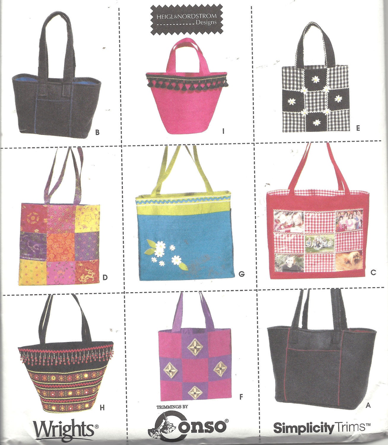 Simplicity Crafts Tote Purse Bag Pattern 9963 Uncut Heigl