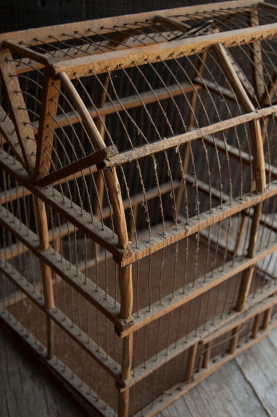 Wooden and Wire Bird Cage Rustic Vintage Birdcage