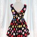Lady Lolita - Adorable Mini Sundress Colorful Polka Dot Printed Petite Tie Bow Back Top Tutu Layer Petite Size Mini Party Dress