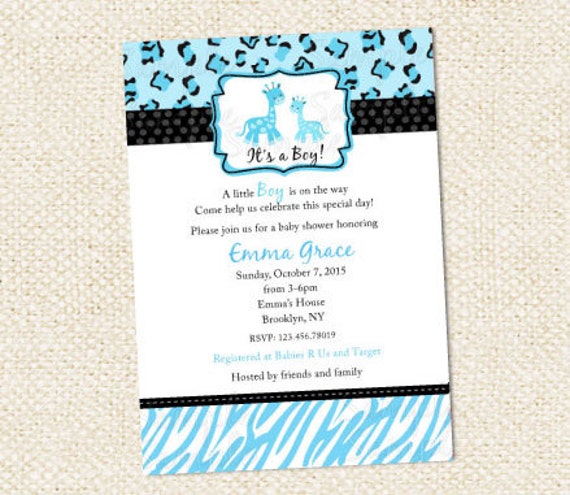 Blue Safari Baby Shower Invitations 1