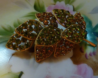 Gorgeous Glitzy Rhinestone Juicy Large Vintage Leaves Alice Caviness rare Brooch