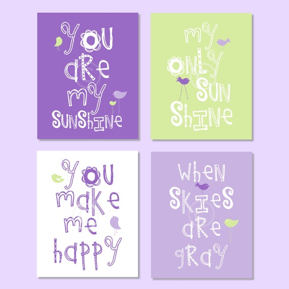 Kids Wall Art Purple and Green Nursery Wall Art Playroom Art