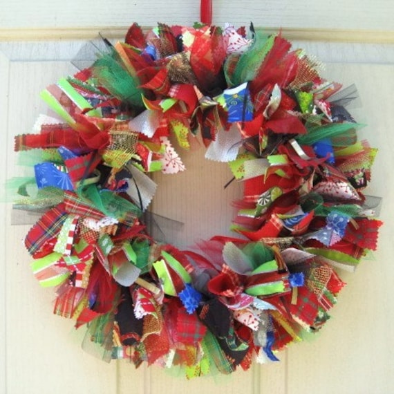 Christmas Wreath Holiday Wreath Ribbon Wreath Fabric Wreath