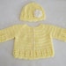 Crocheted Baby Girl Lacy Coat-Like Sweater and Hat Set in Lemon Yellow, 3M-6M