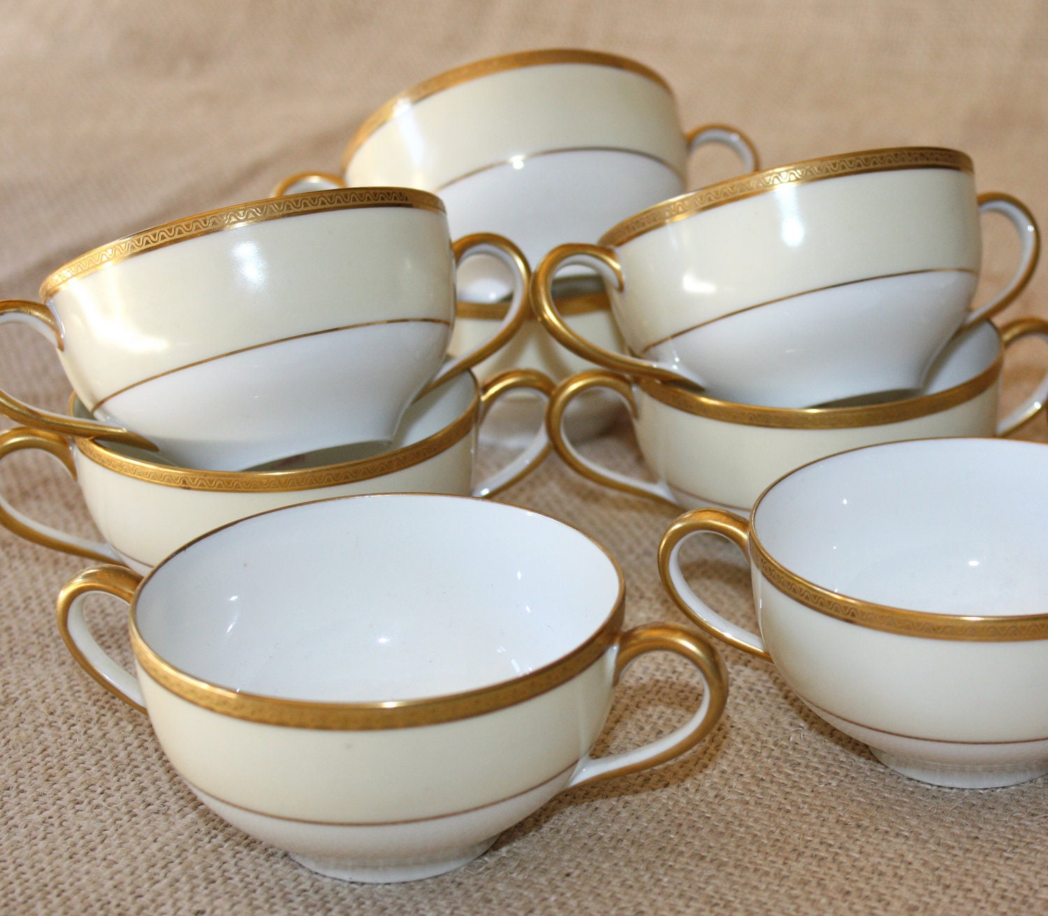 Vintage Limoges Bouillon Cream Soup Bowls Set of 4 Gold French