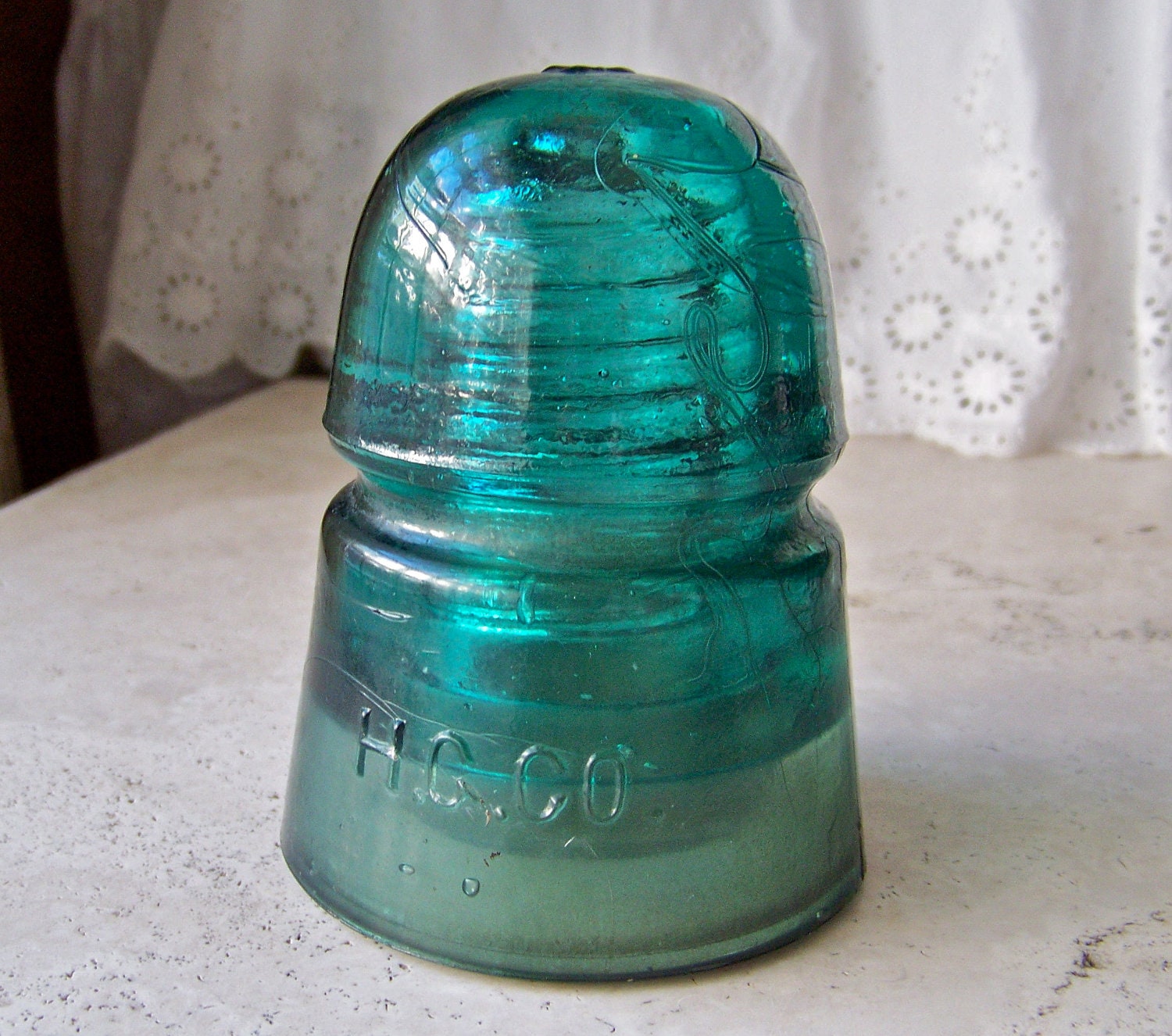 Vintage Turquoise Glass Insulator H G Co by CynthiasAttic on Etsy