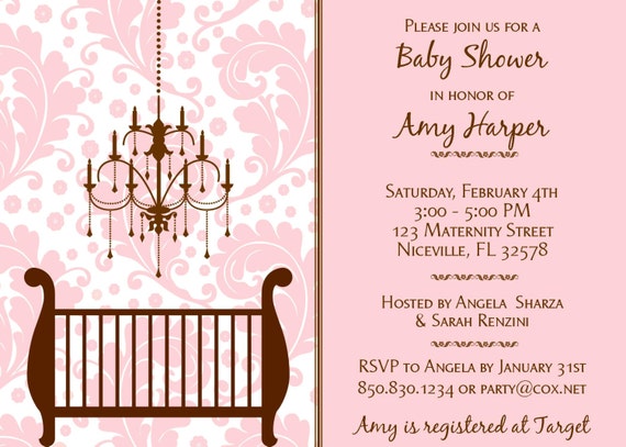 Pink & Brown Damask Baby Shower Invitation Girl DIY Printable Il_570xn