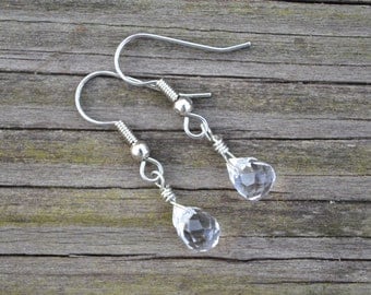 Small Clear Faceted Celestial Crystal Briolettes . Earrings . Silver