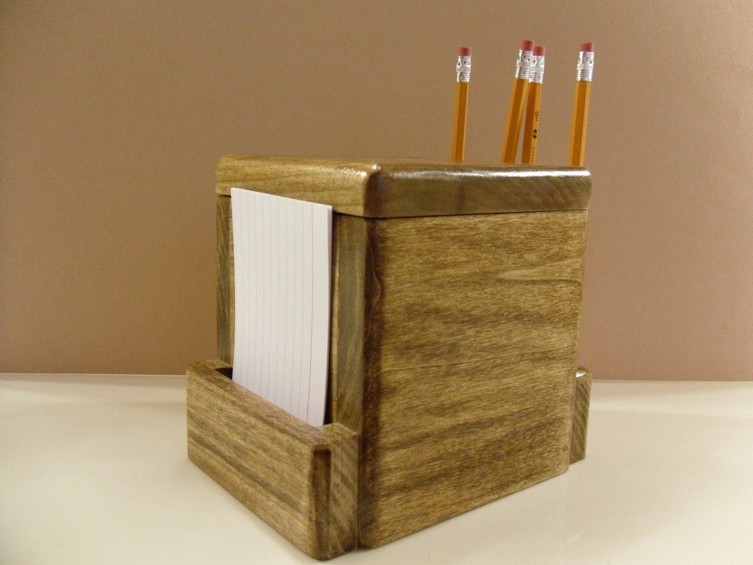 Wooden Pencil Holder with Storage