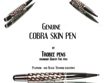 Cobra Skin Ballpoint Pen snake skin pen Writing pen professionally made by hand on a lathe by top seller card of authenticity included