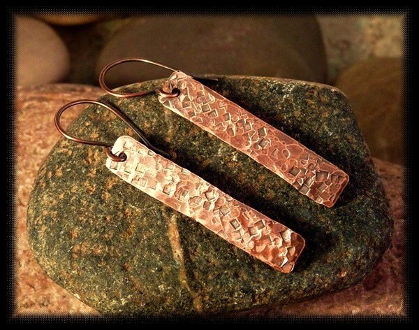 Copper Long Dangle Earrings Hand Fabricated Minimalist