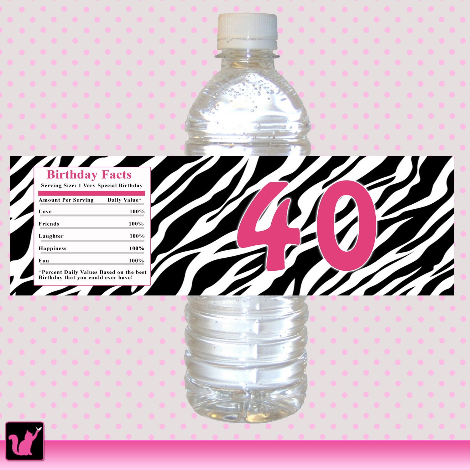 zebra jungle hot pink adult birthday party water bottle labels