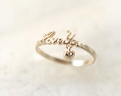 Tiny heart and love you ring in gold plated sterling silver